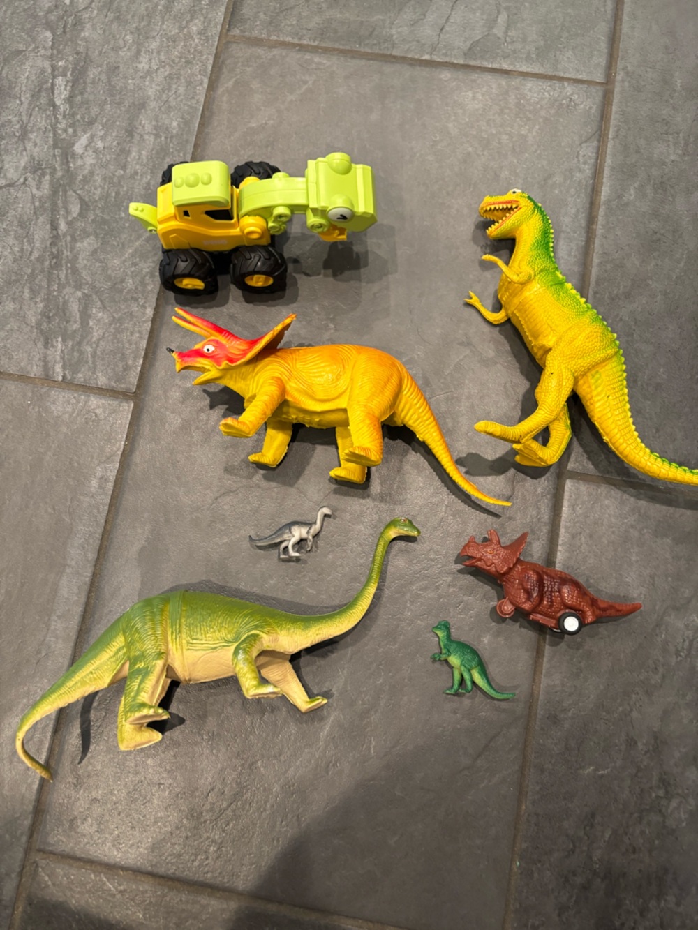 Dinosaur Toy Bundle Lot T-Rex, Triceratops, Brachiosaurus Construction Truck